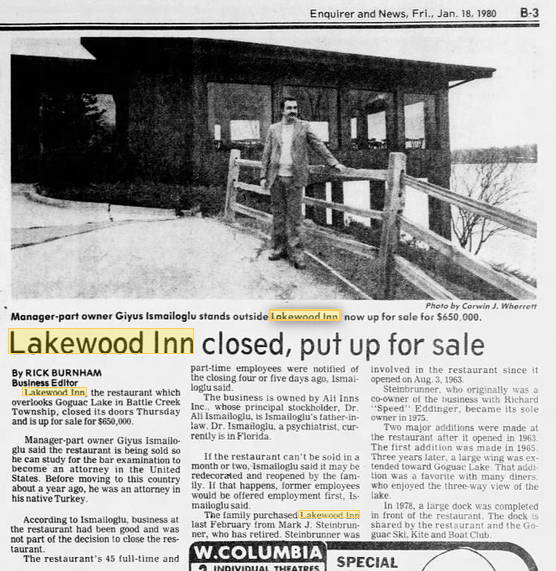 Lakewood Inn - Jan 1980 - Up For Sale After Closing